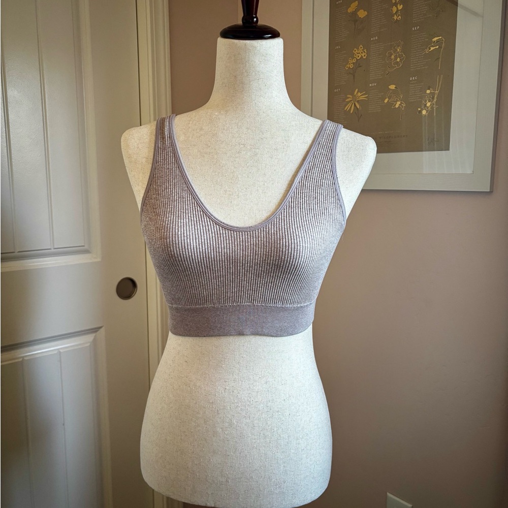 Aerie Ribbed Knit Bralette - Palest Pink/Light Gray Blend